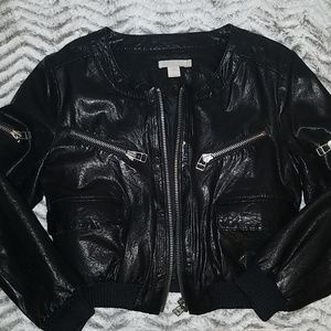 Adidas SLVR Lamb Leather crop moto jacket S Petite